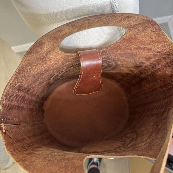 Ladies Genuine Leather Crossbody Purse Round Hand Embossed Mexican Bohemian - Picture 6 of 9